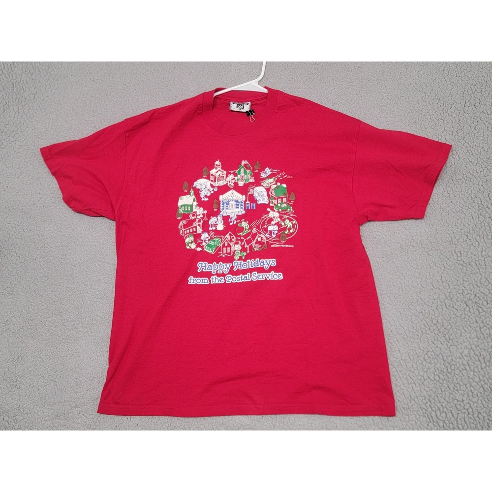 Vintage USPS Happy Holidays Shirt Mens XL Red Postal Service‎ Christmas Lee 90s